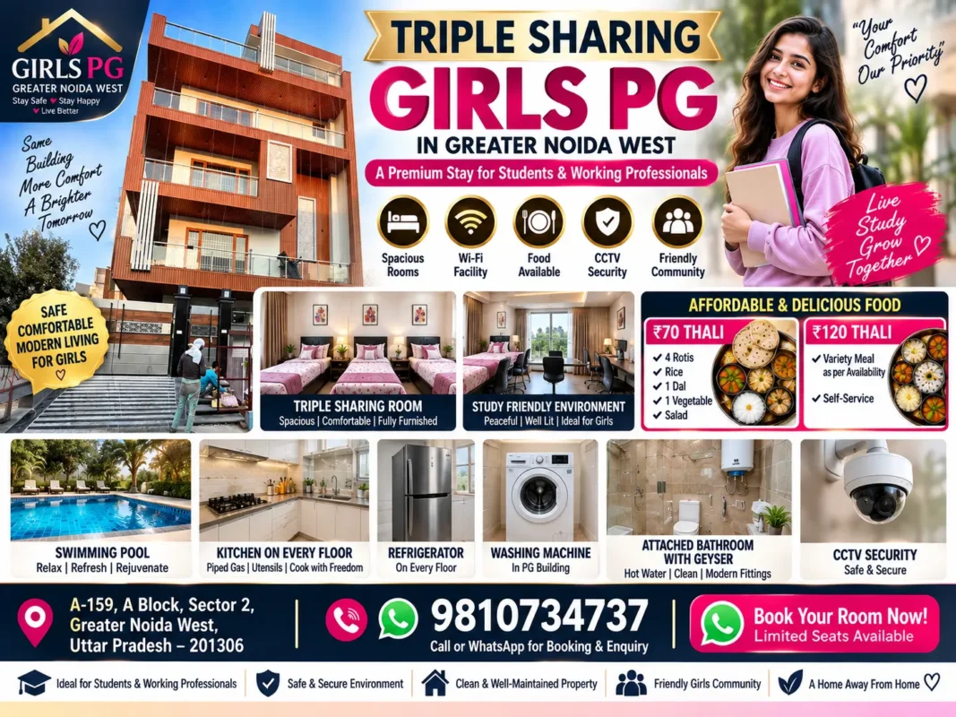 Triple Sharing Girls PG Room in Greater Noida West